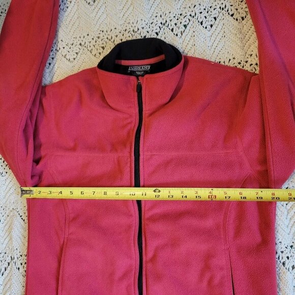 Lands' End Red Fleece Jacket Women Full Zip Zip Pocket Front Size Medium 10-12 - Picture 6 of 7